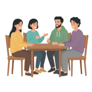 illustration showing group of friends sitting together and talking