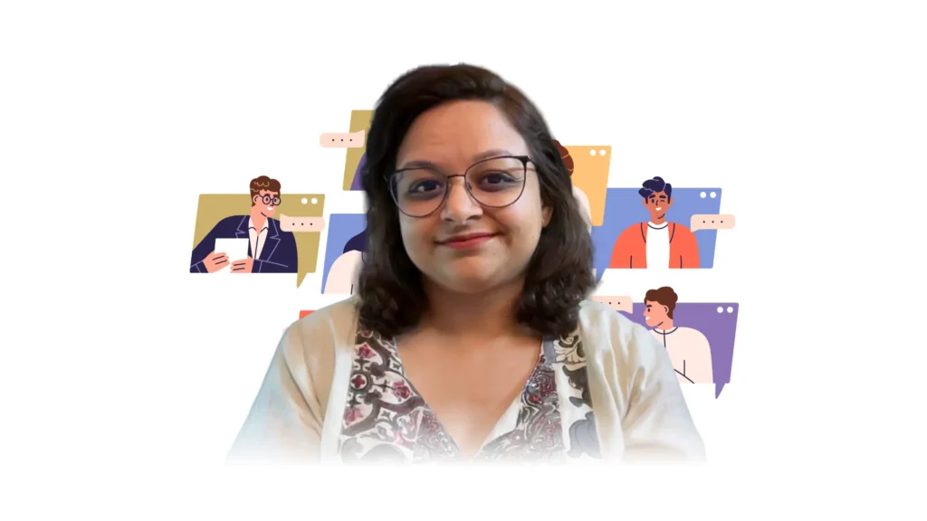 An image of our supervisor Tanmayee for her supervision page for early career therapist with a background illustration